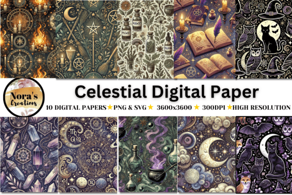 10 Enchanting Celestial Seamless Pattern Bundle
