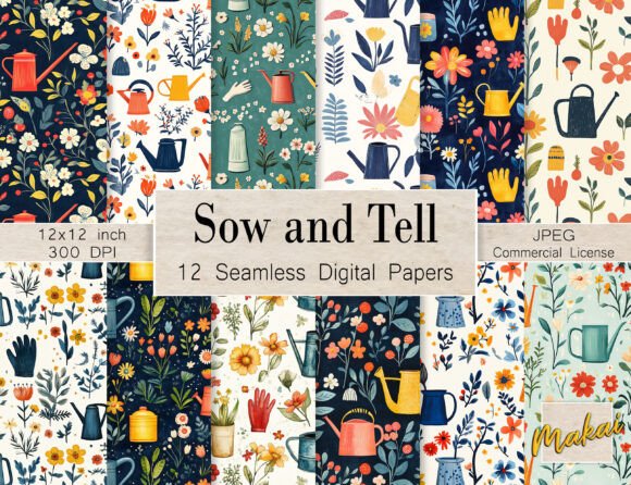 12 Illustrated Gardening Seamless: A Creative Springtime Essential