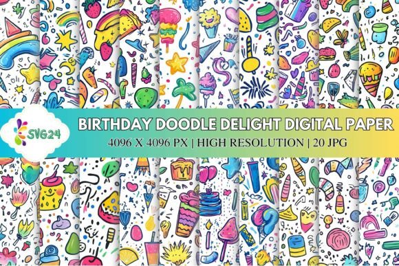Birthday Doodle Delight Digital Paper