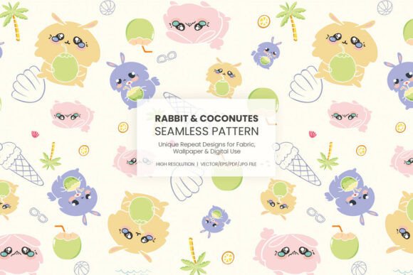 Enhance Your Creative Projects with Rabbit and Coconuts Seamless Pattern by Iyhulmonsta