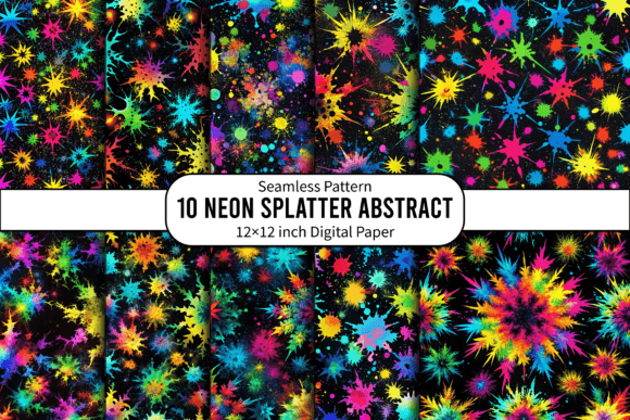 Neon Splatter Abstract Black Background