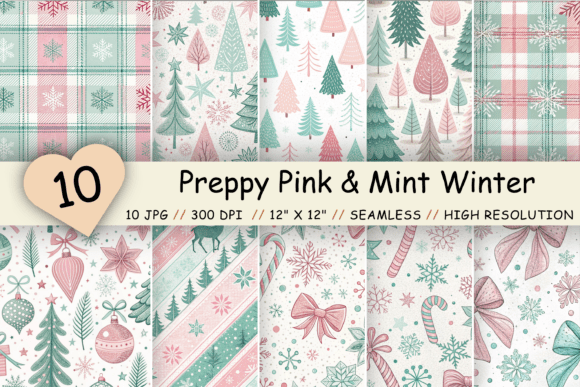 Preppy Pink Mint Winter Digital Paper: A Creative Staple for Designers and Crafters