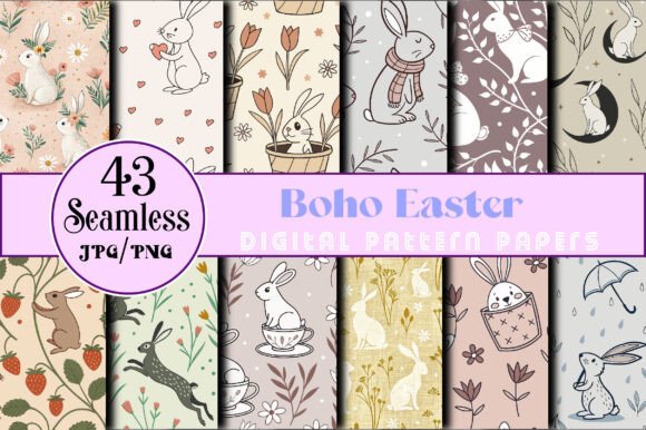 Seamless Boho Easter Digital Papers