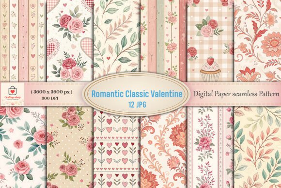 Valentine's Day Floral Digital Paper Pack