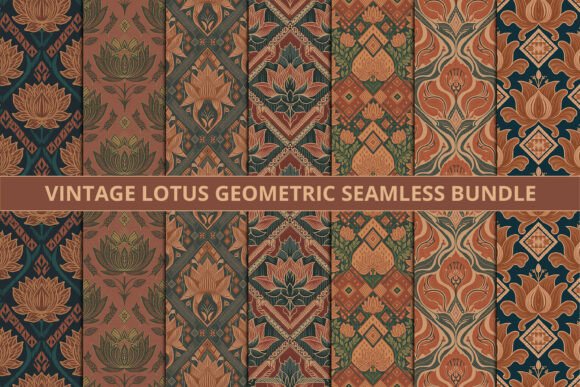 Vintage Lotus Geometric Seamless Bundle: A Timeless Design Resource for Modern Creatives