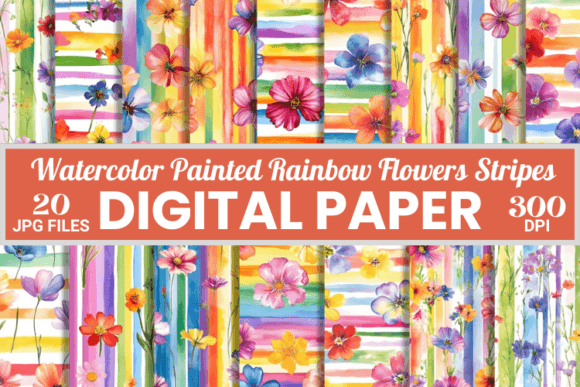 Watercolor Rainbow Bloom Striped Pattern: A Versatile Digital Design for Creative Projects in 2025